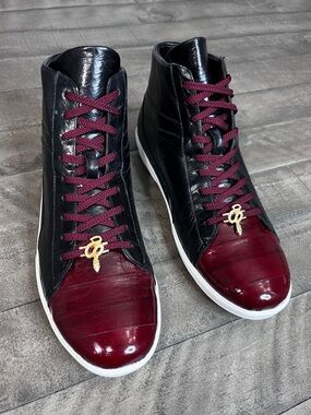 Belvedere Vitale High
Top Genuine EEL & Soft Calf Burgundy/Black Sz 10 C